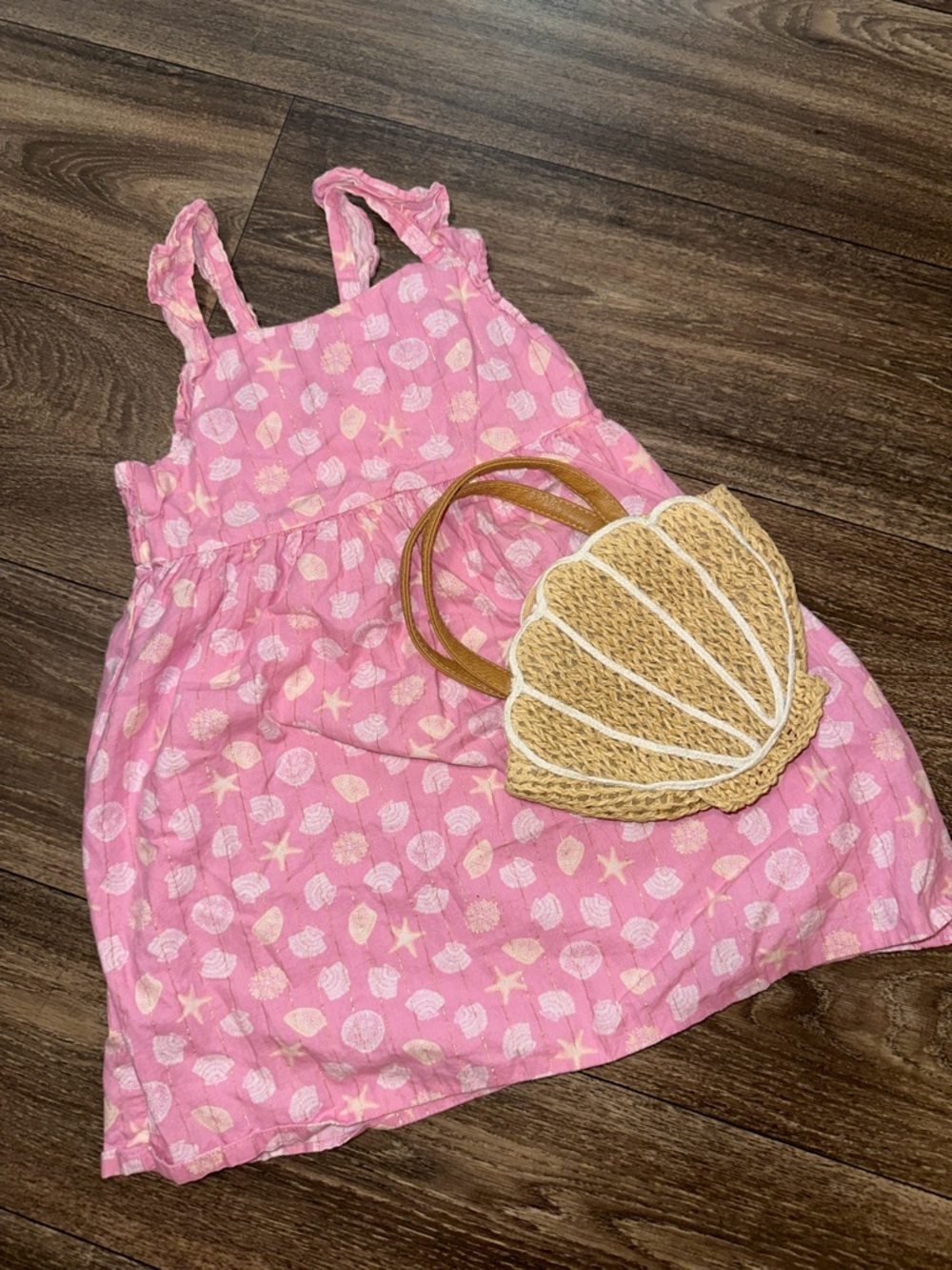 Pink Seashell Print Sundress with handbag